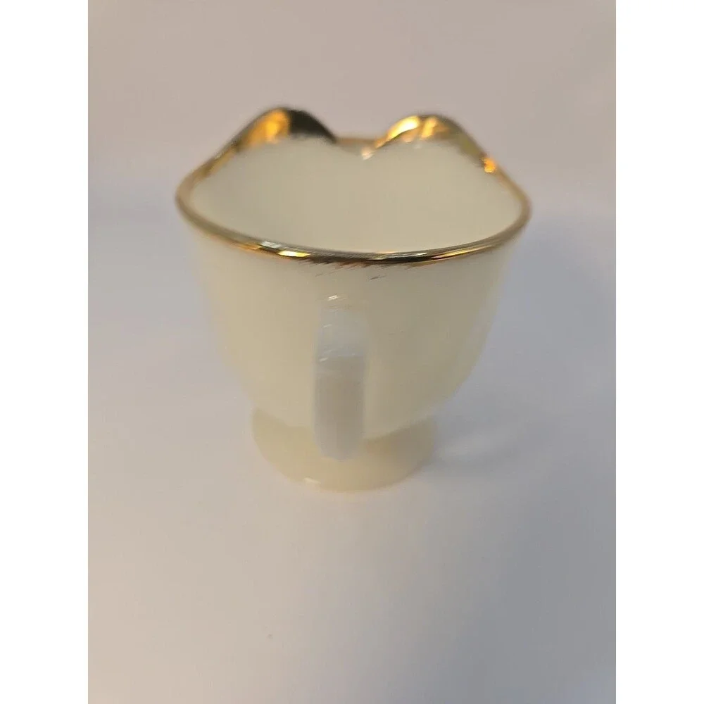 Fire King Creamer Golden Anniversary Ivory Swirl Gold Trim USA Anchor Hocking